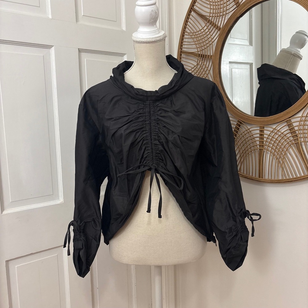 Black Avant Garde Ruched Funnel Neck Top XL Gothic Lagenlook Edgy EverSassy
